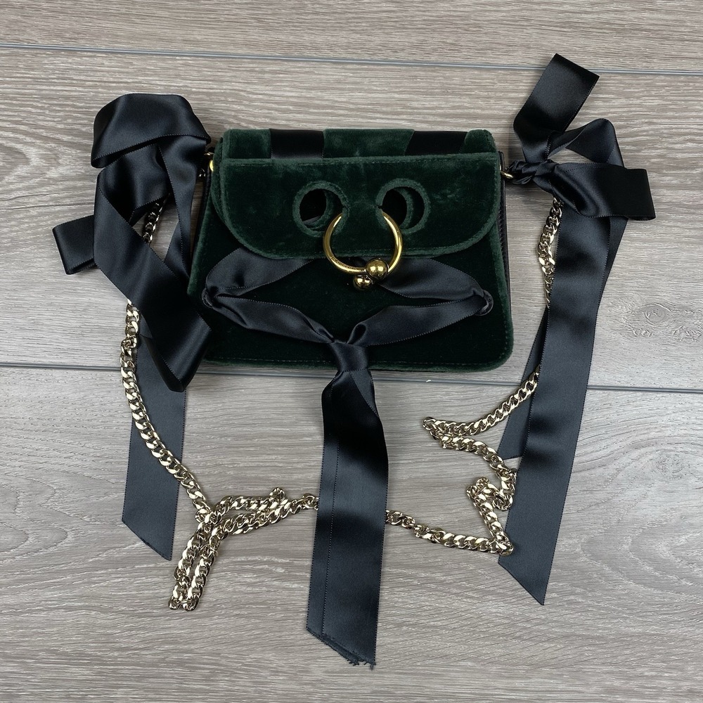 J.M. Anderson Women's Mini Pierce Velvet Crossbody‎ Bag Purse Green Black